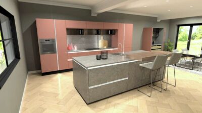 Nolte Pocket Door Stone Basalt Grey - Soft Lack Henna Red Kitchen & Island