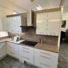 Ex Display Kompact Light Grey Gloss Kitchen – Baumatic Cata Appliances - Copper Handles - 38mm Laminate Wood Effect Worktops - Upstand - Splash Back