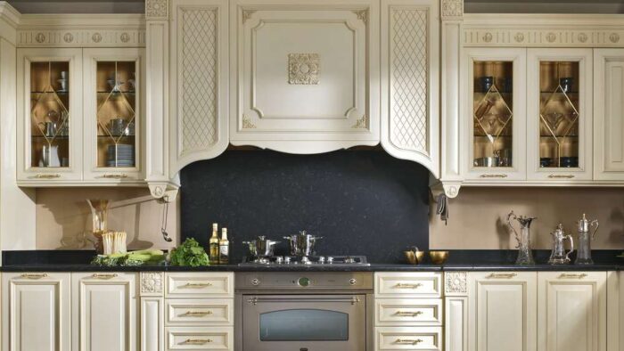 Ex Display Luxury Italian Botega D’Arte Firenze Pearl White Real Gold Leaf Matt Lacquer Handcrafted Kitchen