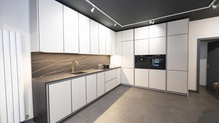 Ex Display Luxury Poggenpohl Plus Segmento Pebble Grey Velvet Matt Kitchen