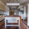 Traditional Hand painted French Light Grey Stained Timber Kitchen & Large Oak Island with Feature Hanging Black Iron Pan Rack & 2 Butler Pantries