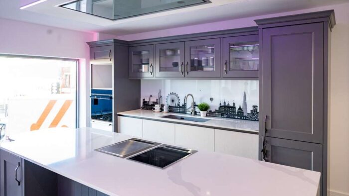 Ex Display Callerton Grey Shaker Kitchen & Island - Silestone Worktops – Sink & Swan Neck Mixer Tap