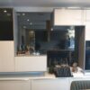 Ex Display Schuller Gala High Gloss Lacquered  TV Wall Display - Silestone White Worktops - Glass Mirror Glass Splashbacks