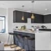 Howdens Hockley Charcoal Super Matt Handleless Kitchen & Peninsular – Neff Bosch Appliances - Quartz Worktops inc Waterfall Side