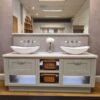 Ex Display Reno Hand Painted Light Blue Inframe Vanity Unit - Caesarstone White Attica Worktops