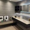 Ex Display Scavolini Mink & Anthracite Rivo Bathroom Vanity Unit with Mirrors – Mink Glass Worktop