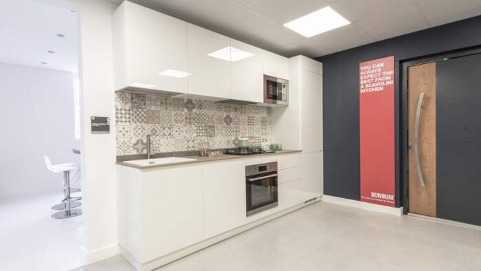 Ex-Display-Scavolini-Urban-Minimal-White-Kitchen-–-Caple-Appliances-–-Laminate-Worktop