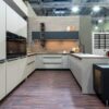 Exhibition Display Nolte Express Clean Cream Grey Black Kitchen & Peninsular – Siemens 1810 Appliances - Express Laminate 38mm Brown Grey Oak Worktops