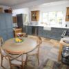 Bespoke Shaker Country Style Wooden Dovetail Joint De Nimes Blue Kitchen including Pantry – AEG Appliances Belfast Sink – White Corian Worktops