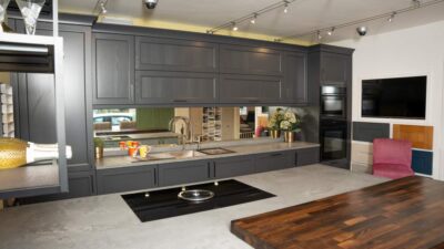 Ex Display Hacker Bristol Graphite & Agate Blue Kitchen – Neff Appliances - Caesarstone & Movable Solid Oak Breakfast Bar
