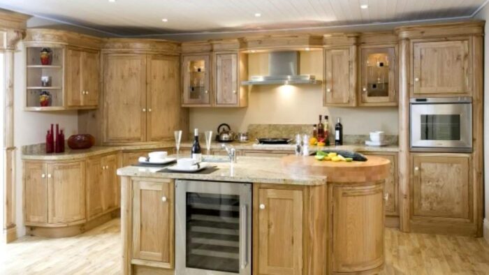 Ex Display Pippy Oak Bespoke In-Frame Kitchen & Island plus Corner Butler Pantry – Gaggenau Appliances - 40mm Granite Worktops with Recessed Drainer inc Solid beech Circular Chopping Board