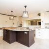 Bespoke Buttercream Wooden Dovetail Joint BREAD VEGETABLE TREATS BAKING Kitchen with Chocolate Island – AEG Beko Hotpoint Appliances - Marble Effect Granite Worktops