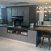 Ex Display Hacker Silver Vintage Oak Wood Venneer Champagne Carcass Kitchen & Silver Star Stone Veneer Island - Silestone Eternal Soapstone & Classic Worktops