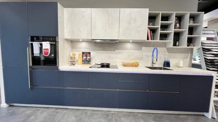 Ex Display Schmidt Arcos Soft Navy - Marvel Light Kitchen – Neff Siemens Appliances - Schmidt Marvel Light Laminate Worktops