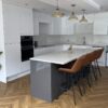 Modern J Handled White Gloss Kitchen & Graphite Grey Island – AEG Appliances – Quartz Appliances