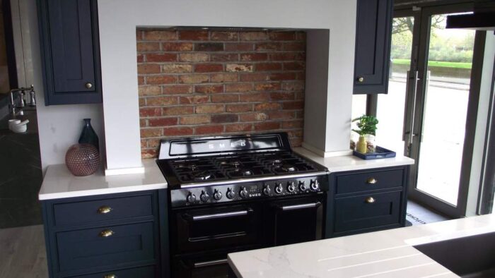 Ex Display Bespoke Modern InFrame Shaker Hartforth Blue Kitchen Matching Island with Double Butler Pantry – Smeg Appliances - Worktops