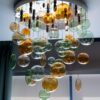 Ex Display Luxury Italian Murano Bubbles Handmade Green and Amber Blown Glass Ceiling Lamp