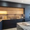 Ex Display Nobilia Graphite Black Easytouch Textured Oak Laminate Kitchen - Dekton Porcelain 20mm Laurent Natural Worktops with Waterfall Side