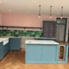 Luxury deVol Duck Egg Blue Shaker Kitchen and Matching Island – Neff Smeg Bosch Appliances – Quartz & Metal Worktops