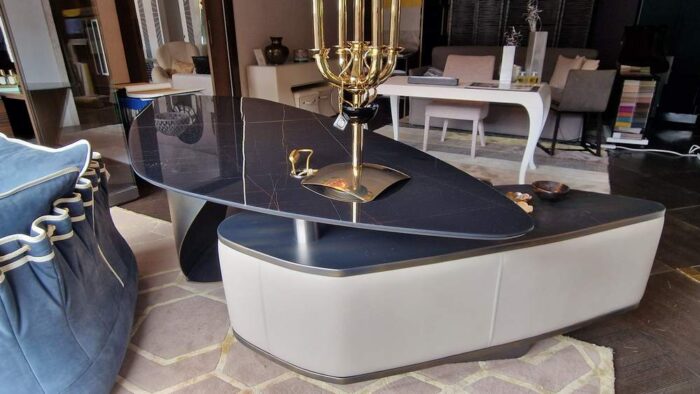 Ex Display Luxury Home Office Desk Black Matt Lacquered Wood - Bronze Glass by Reflex Riccardo Lucatello