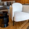 Luxury Ex Display MisuraEmme Virgin Armchair by Mauro Lipparini with Moai Black Gloss Lacquer Solid Lime Wood Coffee Table by Riccardo Gussoni