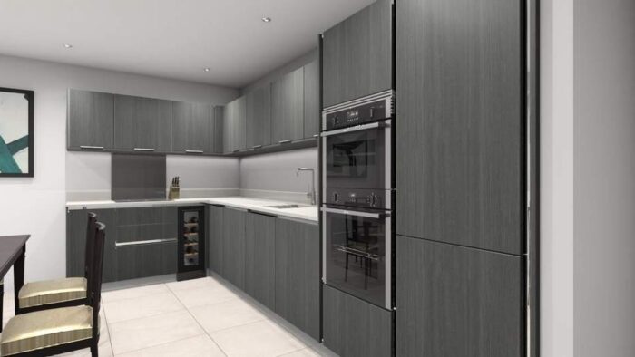 New Boxed Luxury Porcelanosa Projects Eucalyptus Smutty Grey P180 Gola Wharf Handle Kitchen