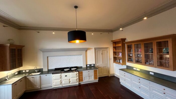 Bespoke Stone Grey Dovetail Joint Kitchen – Brittania Liebherr Appliances – Black Granite Worktops