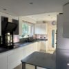 Cameo Design White Gloss J Handled Kitchen with Peninsula – Miele Samsung Appliances – Plomo Quartz Worktops