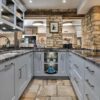Ex Display Kitchen Stori Inframe Blue Pantry Soft Close Kitchen with Peninsula – Quooker Neff Appliances - Cosentino Sensa Black Beauty (30mm) Worktops