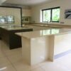 Leicht Modern Slab Cream Gloss Kitchen with Taupe Island and Large Peninsula - Gaggenau Wolf Neff Appliances - Quartz Worktops