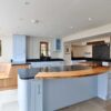 Luxury Edwin Loxley Duck Egg Blue Dovetail Joint Shaker Kitchen with Island and Wooden Bench – Neff Rangemaster Fisher Paykel Appliances – Granite & Wooden Worktops