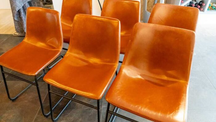 Ex Display 6 Antique Tan Faux Leather Dining Chairs - SE198