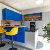 Ex Display Hacker Pearl Grey - Signal Blue with Arizona Pine effect Shaker Kitchen – Neff Appliances - Silestone Quartz Eternal Noir White Veined Worktops