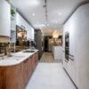 Ex Display Mobilturi Gaia Cemento Bronzo and Cemento Bianco Kitchen – 1810 Sink – Calacatta Gold Quartz Worktop