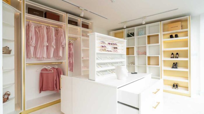Ex Display The Wood Works Luxury Kronospan White - Brushed Gold Bedroom Dresser & Wardrobe