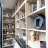 Ex Display The Wood Works Luxury Light Grey Wood Effect Pantry - Saint Laurent Porcelain 80/100mm Worktops With Built Up Front Edge.