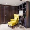 Ex Display The Wood Works Luxury Stained Walnut - Lava Grey Fleetwood Home Study Reading Zone with Romeo Concepts Velvet Armchair & Footstall