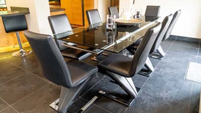 Glass Extendable Dining Table with 8 Matching Dining Chairs