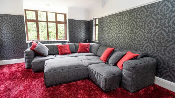 KOO Grey Anthracite L-Shape Reclining Couch inc Footstool & Cushions