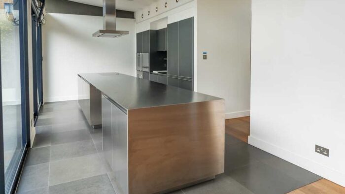 Penthouse Luxury Bulthaup B3 Monoblock Grey - Stainless Steel Kitchen & Large Matching Island – Gaggenau Siemens Appliances – Bulthaup Accessories - Stainless Steel Worktops with Waterfall Sides - 3833102