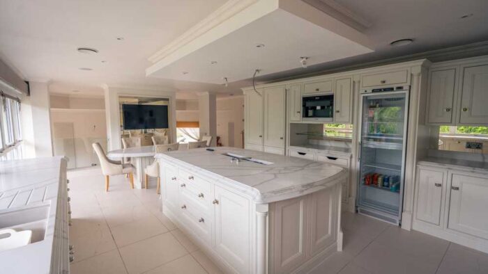 Bespoke Ivory Shaker Kitchen with Large Matching Island and Dining Table –Quooker Fisher & Paykel Miele Bosch Appliances – Bullnose Marble Worktops - 3833139