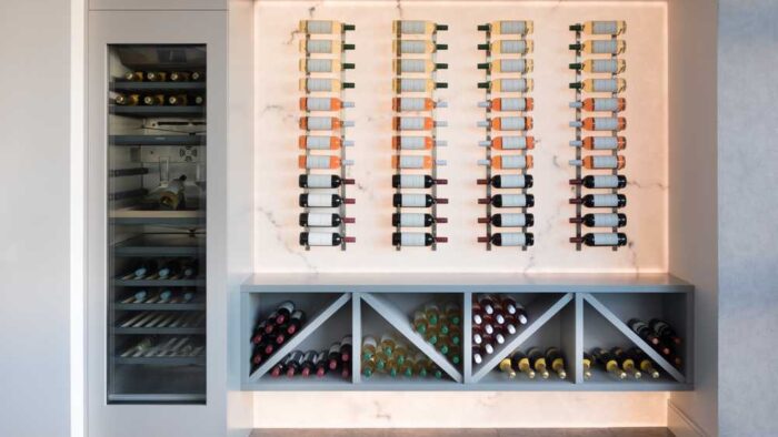 Ex Display The Wood Works Luxury Wine Wall with Colour Changing Back Lighting