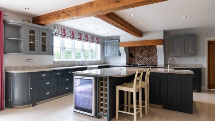 Luxury Large Neptune Grey & Light Grey InFrame Kitchen and Matching Island with Dining Table and 8 Chairs - Bosch Appliances – Granite Worktops