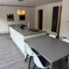 Modern Slab Off White Gloss J Handled Kitchen inc Island & Dining Table – 3833140