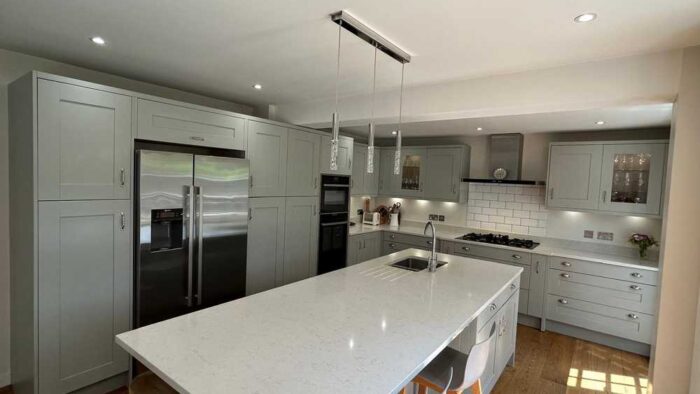 Sheraton Lamproom Grey F & B Shaker Kitchen and Island with Breakfast Bar -Neff Caple Appliances – Quartz Worktops - 3833113