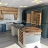 Ex Display Ashley Ann Caledonia In Frame Gigha Ash Painted Grassy Glen & Chalk Cliffs Kitchen with Large Island – Bosch Denby Appliances - Veined Quartz & Black Magic Marble Worktops